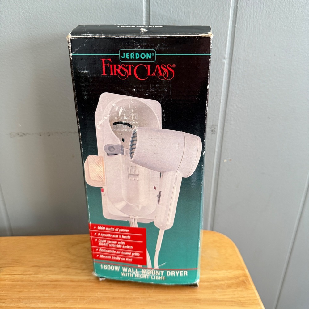 Jerdon First Class 1600W Wall Mount Hair Dryer with Night Light WM7C-P White